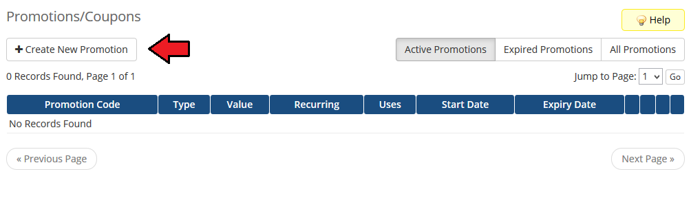 Domains Reseller 1 X For WHMCS: WHMCS Promotions page with the Create New Promotion button
