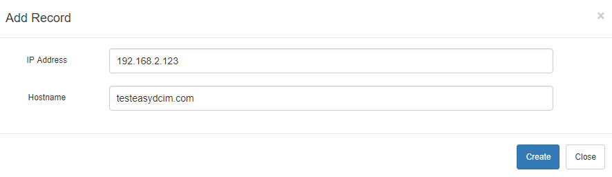 EasyDCIM Dedicated Servers V1.X For WHMCS: client area Add Record dialog with IP address and hostname fields