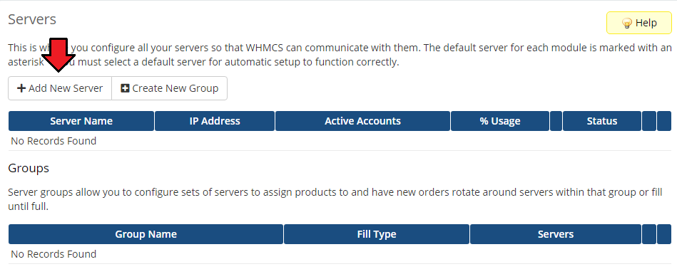 EasyDCIM Dedicated Servers V1.X For WHMCS: WHMCS Servers page with the Add New Server button