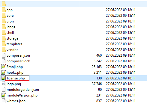 Emoji Picker For WHMCS: module files in a file manager with license.php to be renamed