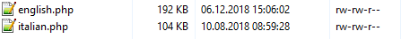 General: file list in an FTP client showing the english.php and italian.php language files