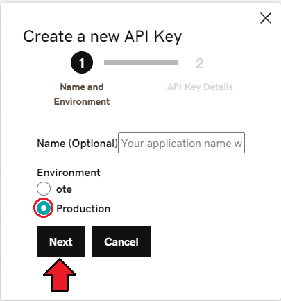 GoDaddy Domain Registrar For WHMCS: GoDaddy Create a new API Key dialog with the Production environment selected