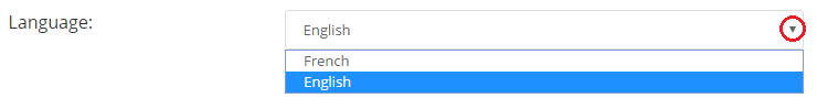 GoDaddy Domain Registrar For WHMCS: WHMCS language selector dropdown listing French and English