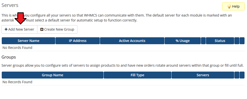 Google Cloud Virtual Machines For WHMCS: WHMCS admin Servers page with the Add New Server button highlighted