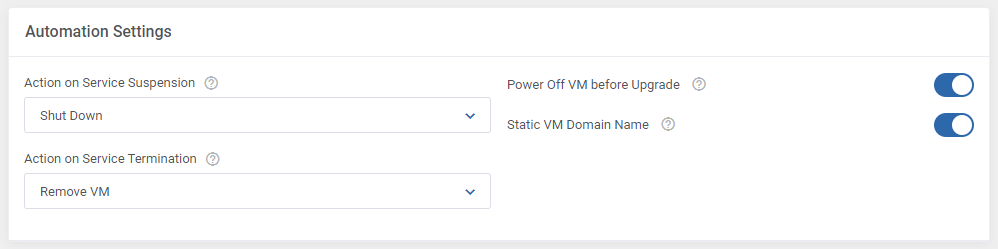 Hetzner Cloud Servers For WHMCS: Automation Settings section with suspension and termination actions