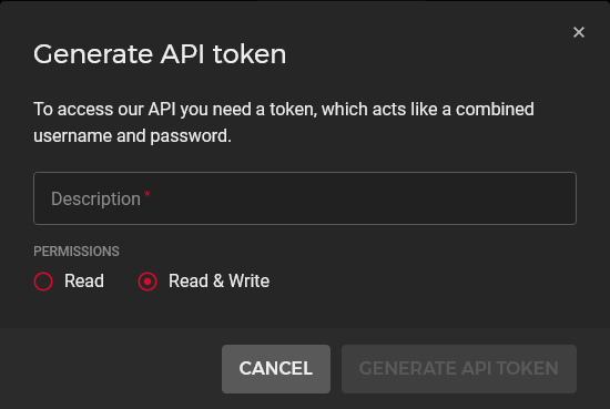 Hetzner Cloud Servers For WHMCS: Hetzner Generate API token dialog with the Description field and Read and Write