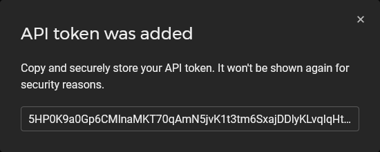 Hetzner Cloud Servers For WHMCS: Hetzner dialog confirming the API token was added with the token value to copy