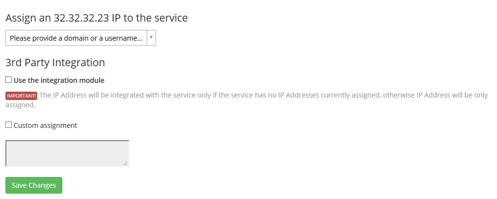 IP Manager 2.5.X For WHMCS: Assign IP to the service page with 3rd party integration and custom assignment options