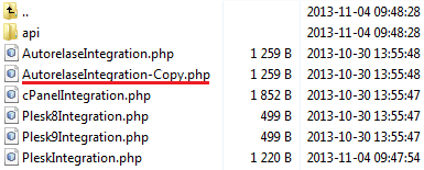 IP Manager 2.5.X For WHMCS: file manager list of integration files with the AutoreleaseIntegration copy highlighted