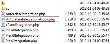 IP Manager 2.5.X For WHMCS: file manager list with the copied integration file being renamed to a new submodule name