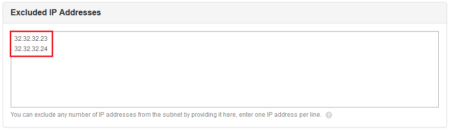 IP Manager 2.5.X For WHMCS: Excluded IP Addresses section of a subnet with two excluded addresses highlighted
