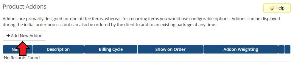 IP Manager 2.5.X For WHMCS: WHMCS admin Product Addons page with the Add New Addon button highlighted