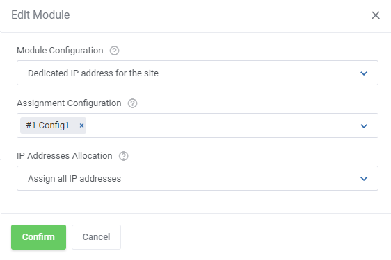 IP Manager For WHMCS: Edit Module dialog for cPanel Extended with the Module Configuration dropdown for a dedicated