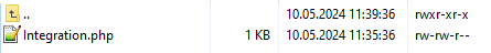 IP Manager For WHMCS: file manager showing the Integration.php file created inside the new integration folder