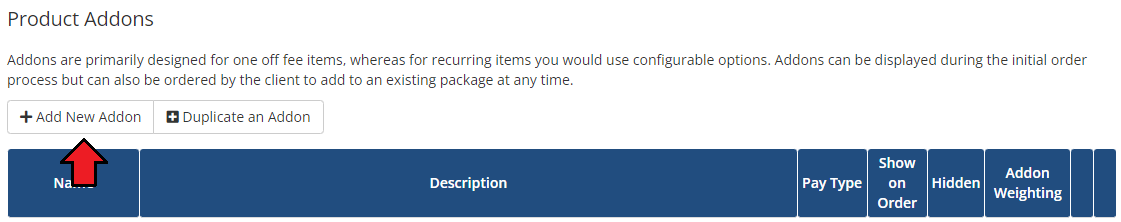 IP Manager For WHMCS: WHMCS Product Addons page with the Add New Addon button marked