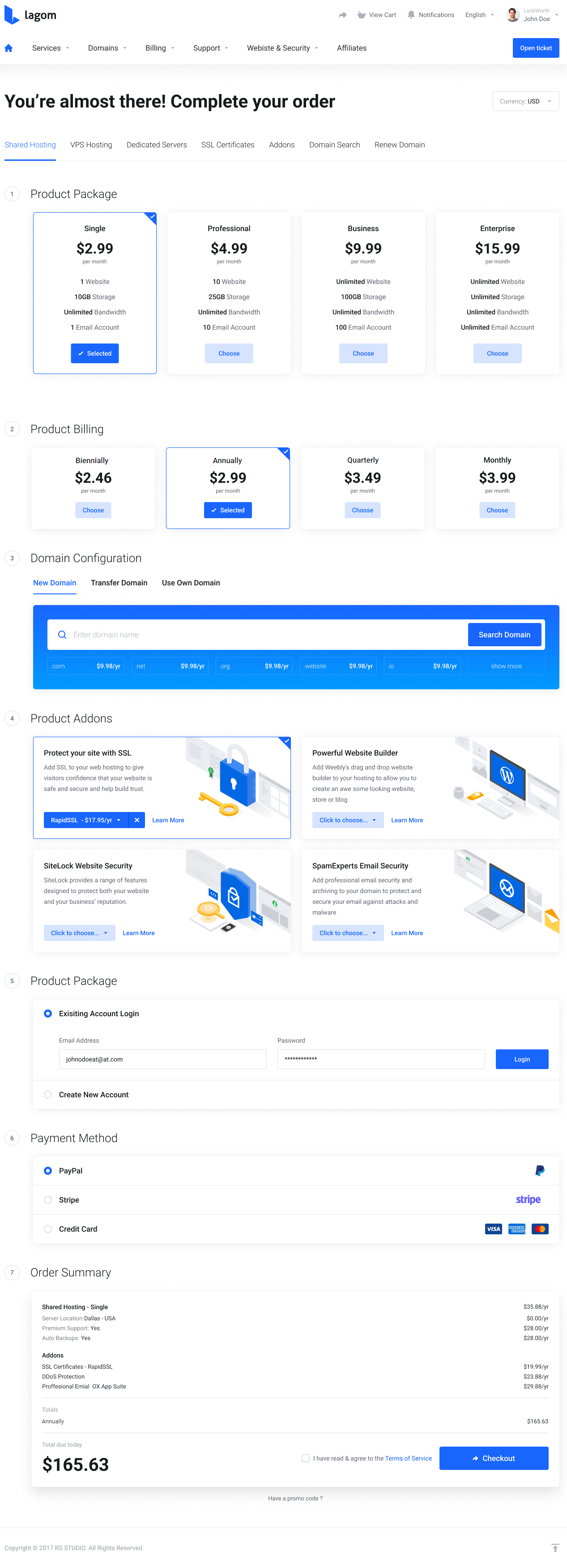 Lagom One Step Order Form For WHMCS 1.2.X: Bottom layout in the client area with the Order Summary box at the end of