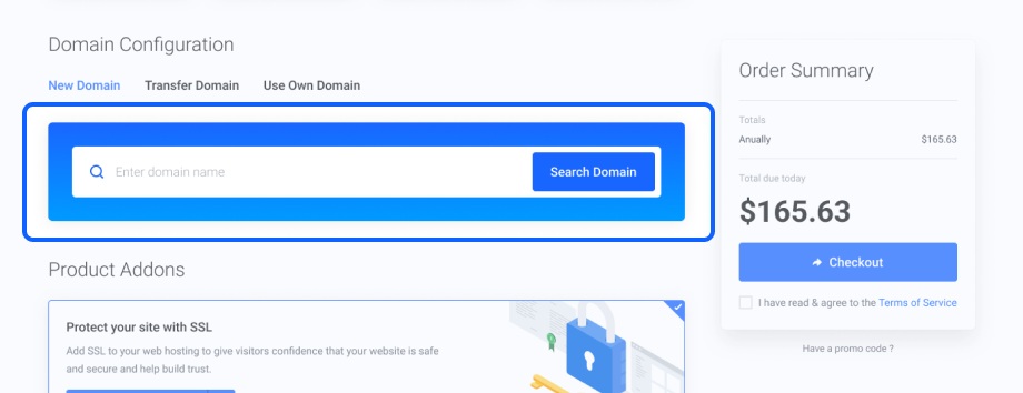 Lagom One Step Order Form For WHMCS 1.2.X: domain search box in the client area with Domain Spotlights disabled