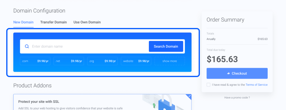 Lagom One Step Order Form For WHMCS 1.2.X: domain search box in the client area with Domain Spotlights and TLD prices