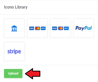 Lagom One Step Order Form For WHMCS 1.2.X: Icons Library box with an arrow on the Upload button