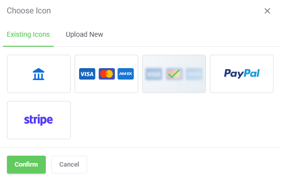 Lagom Smart Order Form For WHMCS: Choose Icon dialog with existing icons and the Confirm button