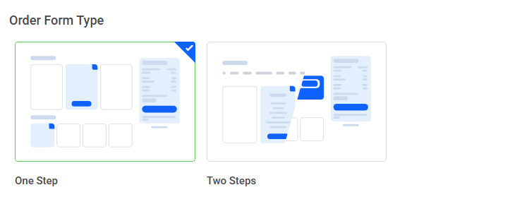 Lagom Smart Order Form For WHMCS: Order Form Type section with the One Step and Two Steps options