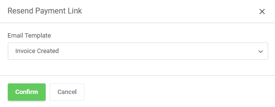 Login-Free Payments For WHMCS: Resend Payment Link dialog with the email template selection