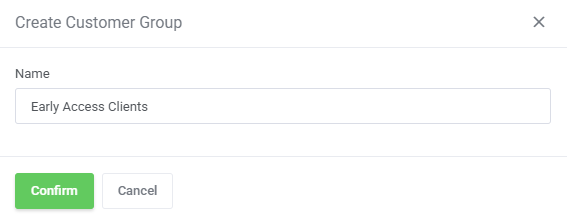 Marketing Triggers Automation For WHMCS: Create Customer Group dialog with a group name entered and the Confirm button