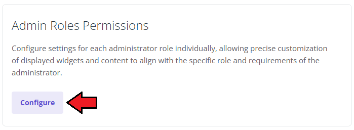 MetricsCube Connector For WHMCS: Admin Roles Permissions panel with the Configure button highlighted
