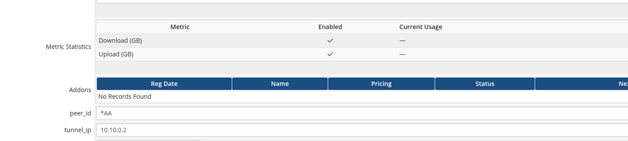 MikroTik WireGuard VPN For WHMCS: Metric Billing switches for Download and Upload with Configure Pricing links