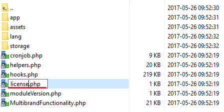 Multibrand 1.X For WHMCS: file manager with licenseRENAME.php being renamed to license.php in the module folder