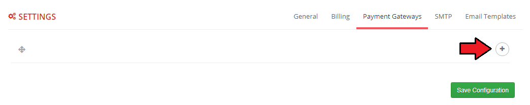 Multibrand For WHMCS: Settings Payment Gateways tab with the add button and the Save Configuration button