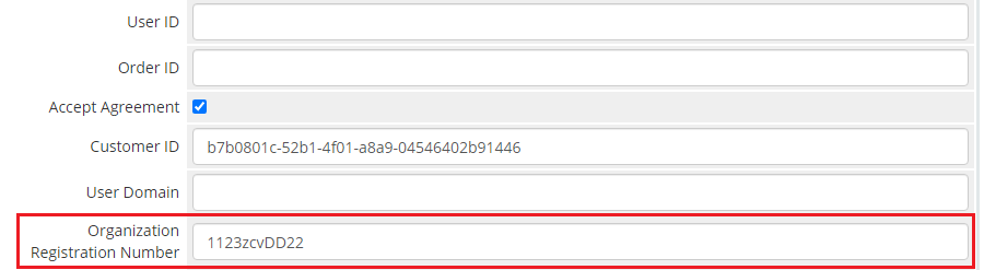 Office 365 For WHMCS: WHMCS admin area product page with the Organization Registration Number field filled in