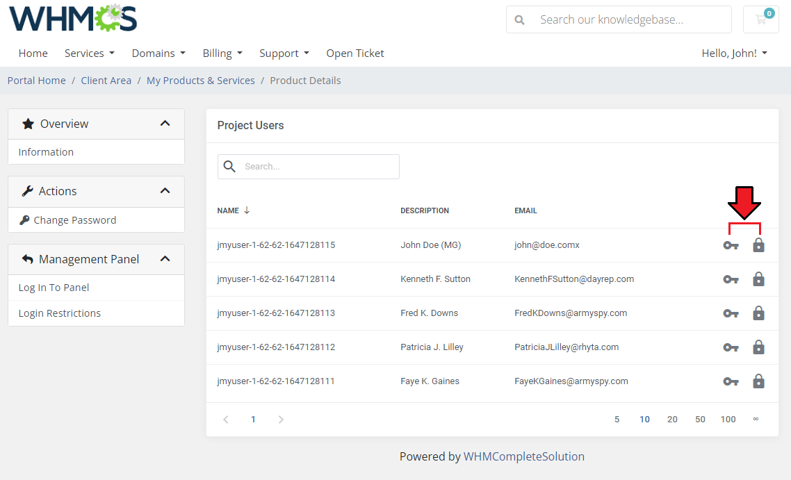 OpenStack Projects For WHMCS: WHMCS client area Project Users list with temporary access key and secure account lock