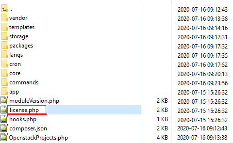 OpenStack Projects For WHMCS: module folder file list with license.php renamed from licenseRENAME.php