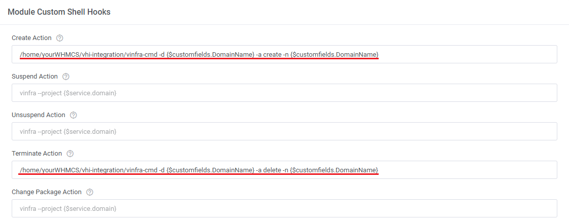 OpenStack Projects For WHMCS: Module Custom Shell Hooks in product settings with Create and Terminate commands