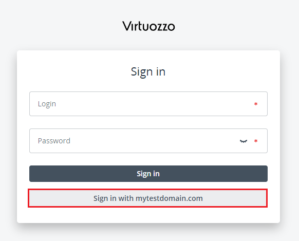OpenStack Projects For WHMCS: Virtuozzo Hybrid Infrastructure Sign in page with the Sign in with domain button