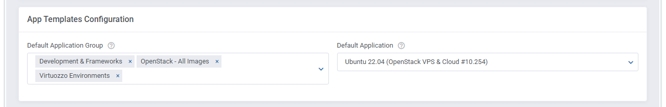 OpenStack VPS And Cloud For WHMCS: App Templates Configuration with default application group and default application