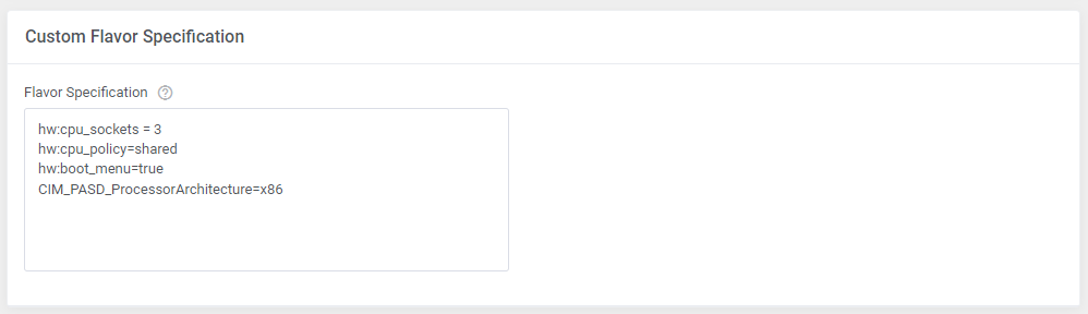OpenStack VPS And Cloud For WHMCS: Custom Flavor Specification section with the flavor specification key and value text