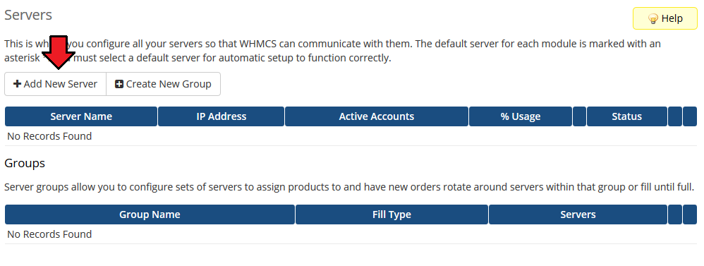 OpenStack VPS And Cloud For WHMCS: WHMCS Servers page with the Add New Server button highlighted