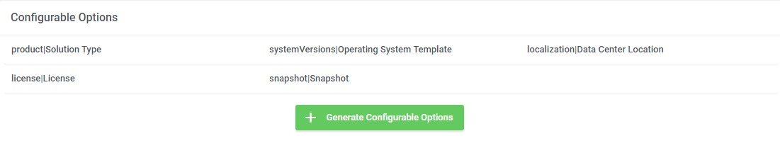 OVHcloud VPS And Dedicated Servers For WHMCS: Configurable Options list with the Generate Configurable Options button