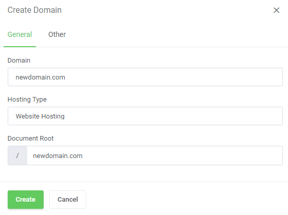 Plesk Extended For WHMCS: client area Addon Domains page with the domain list and Create Addon Domain button