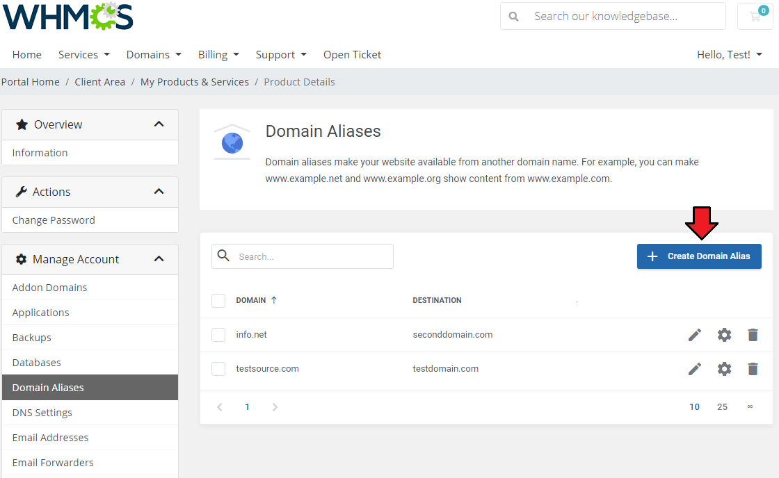 Plesk Extended For WHMCS: Users tab of the Databases page with an arrow pointing to the Create Database User button