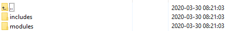 Plesk Key Administrator For WHMCS: package contents with the includes and modules folders for the main WHMCS directory