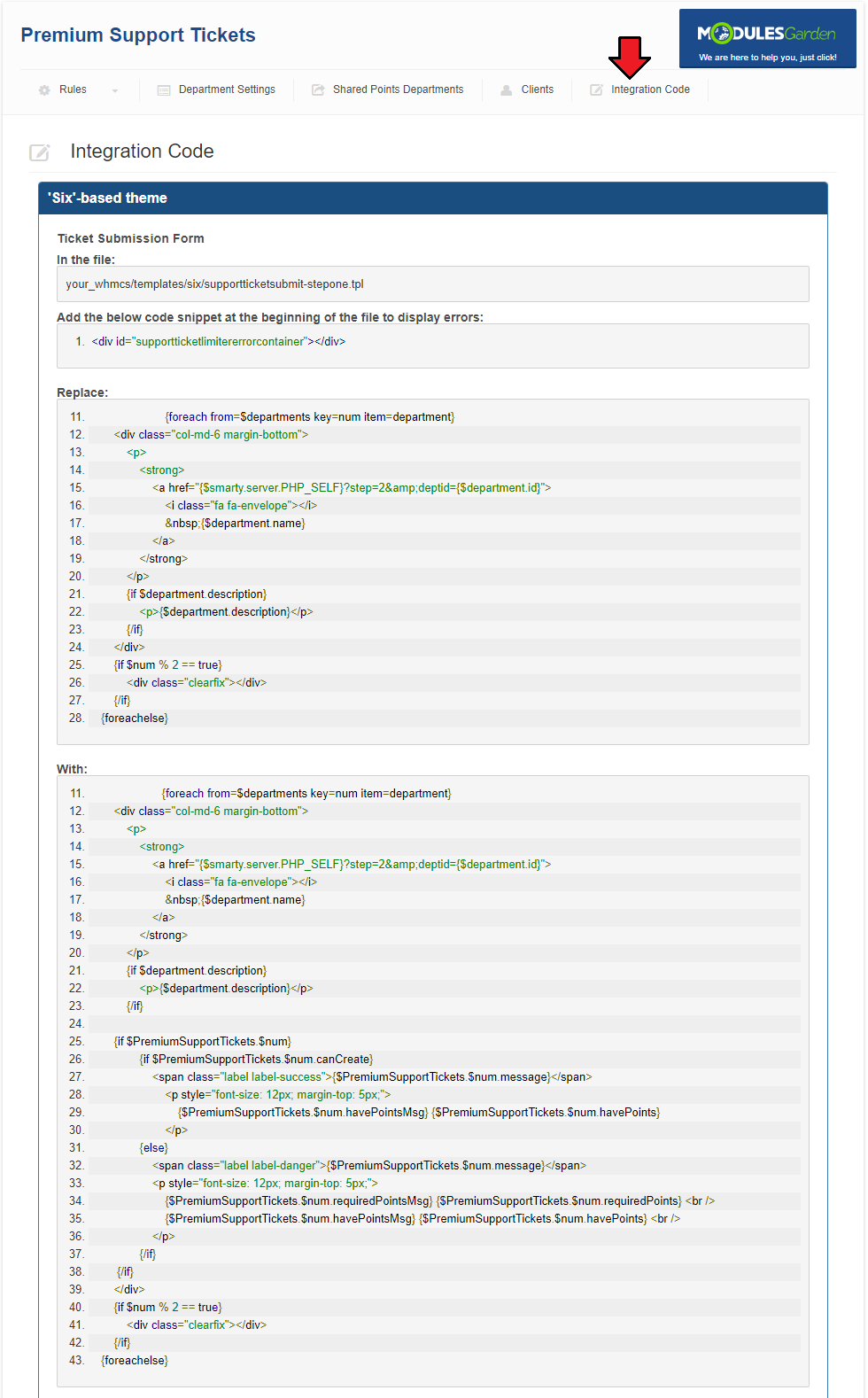 Premium Support Tickets For WHMCS: Six theme integration code for the supportticketsubmit-stepone.tpl file