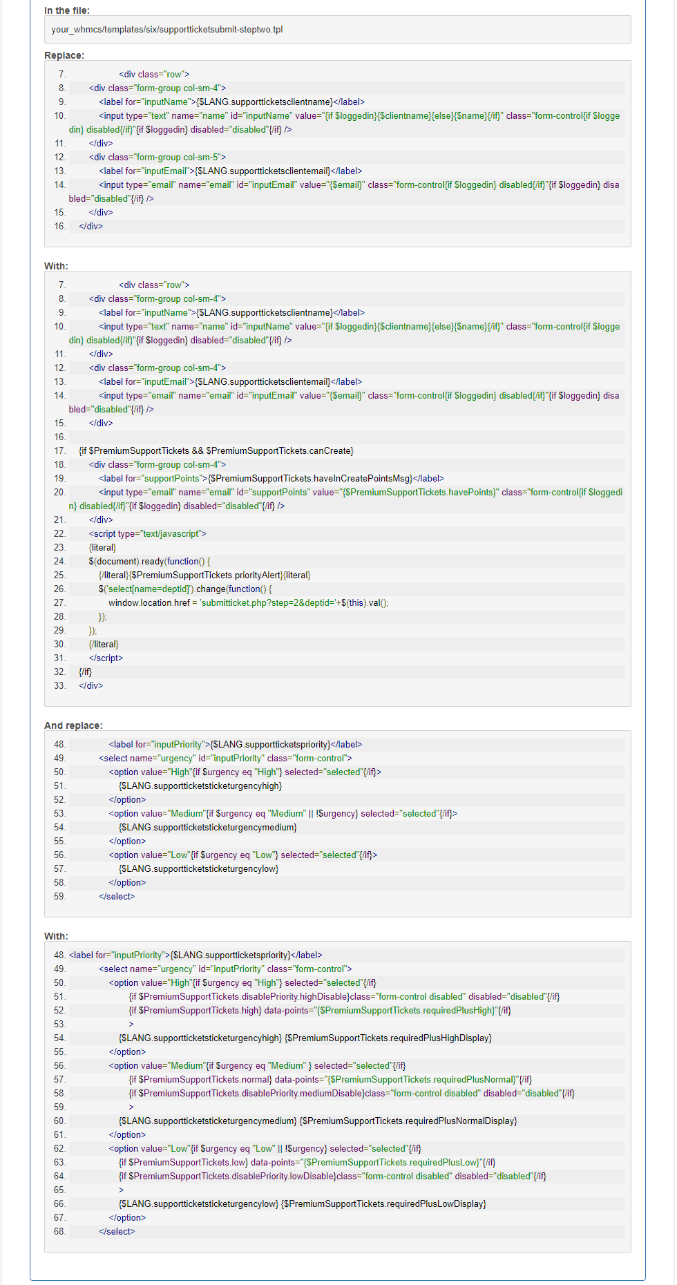 Premium Support Tickets For WHMCS: Six theme integration code for the supportticketsubmit-steptwo.tpl file