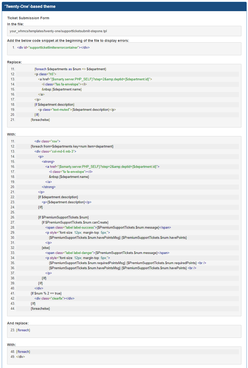 Premium Support Tickets For WHMCS: Twenty-One theme integration code for the supportticketsubmit-stepone.tpl file