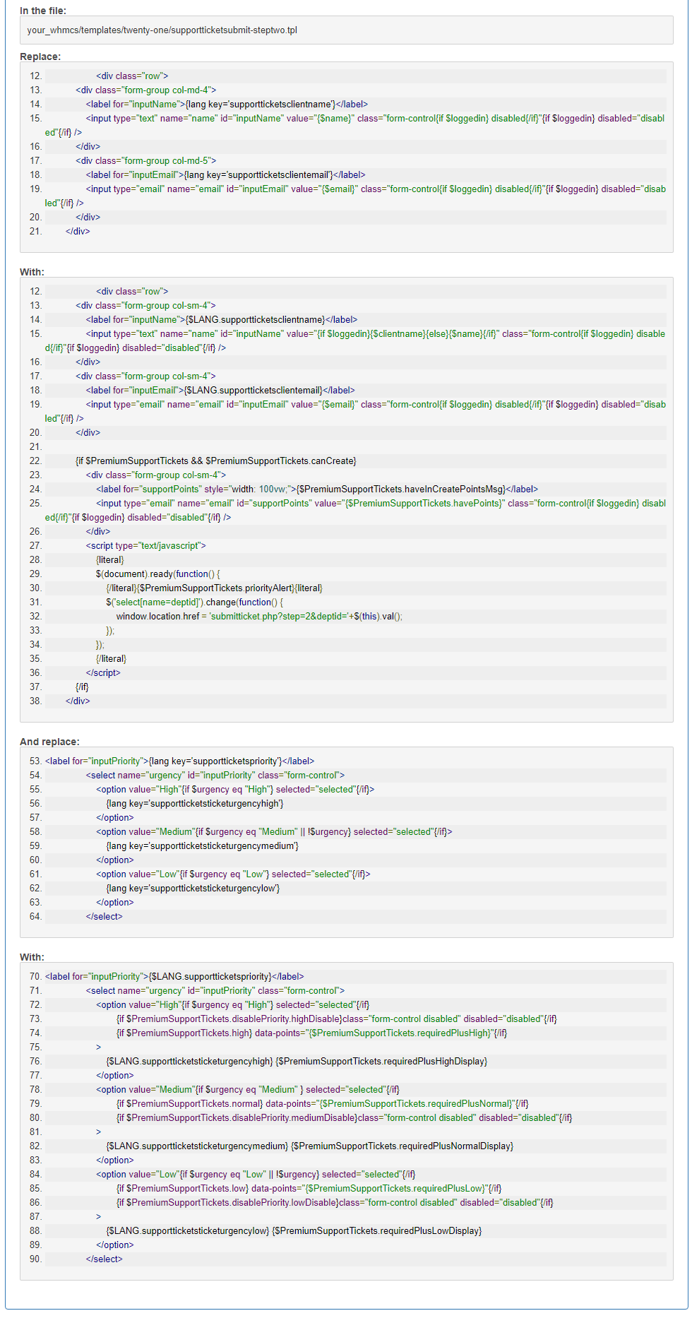 Premium Support Tickets For WHMCS: Twenty-One theme integration code for the supportticketsubmit-steptwo.tpl file
