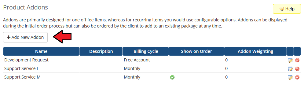 Premium Support Tickets For WHMCS: WHMCS Product Addons page with the Add New Addon button
