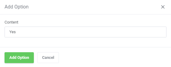 Product Feedback Center For WHMCS: Add Option form with the Content field filled in with Yes