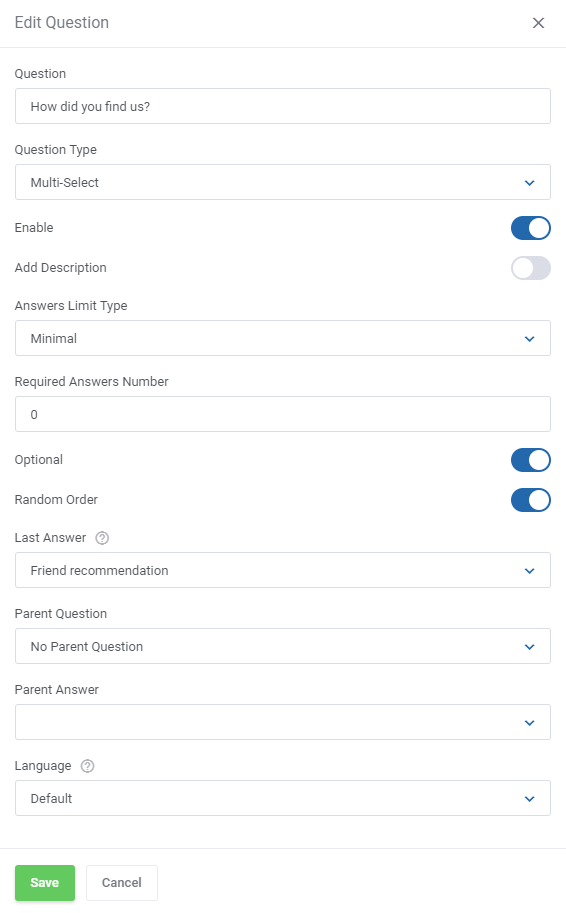 Product Feedback Center For WHMCS: Edit Question form of the Multi-Select type with answer limit and parent fields